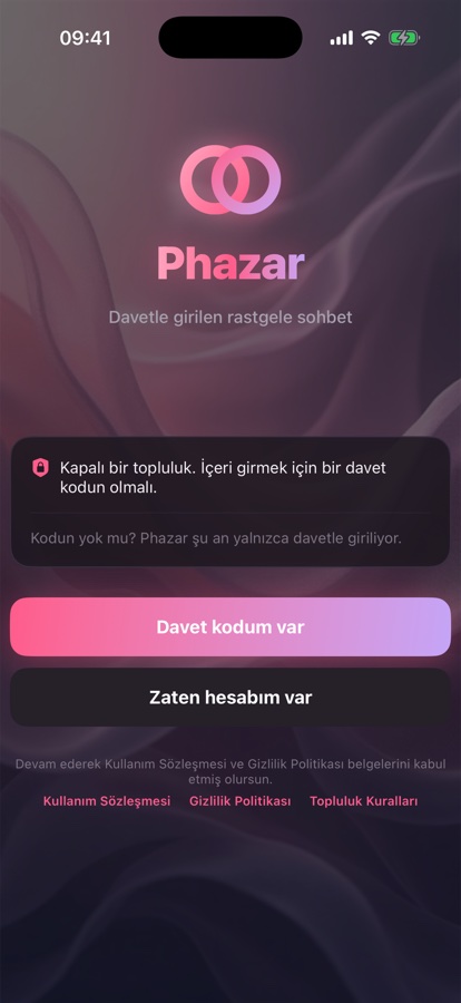Phazar ekran görüntüsü: Davet kapısı