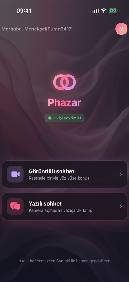 Phazar ekran görüntüsü: Ana ekran