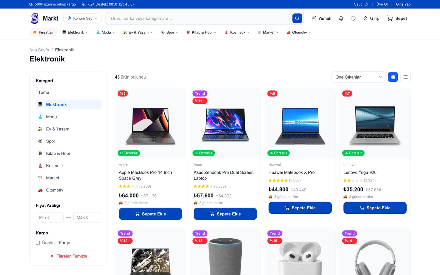Suppamarkt ekran görüntüsü: 2 · Kategori listeleme