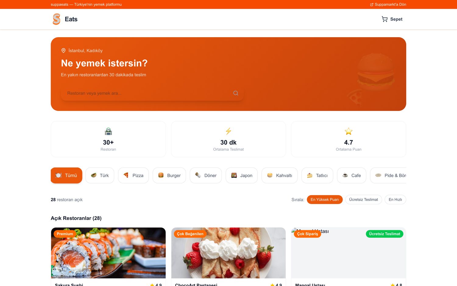SuppaEats ekran görüntüsü: 1 · Restoran keşfi