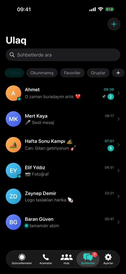 Ulaq ekran görüntüsü: Sohbetler