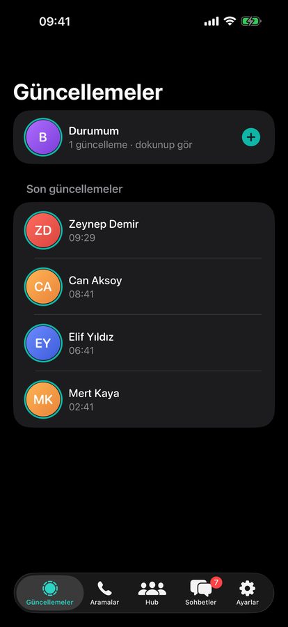 Ulaq ekran görüntüsü: Durumlar